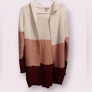 Women’s hooded knitted Cardigan Size XS No Boundaries sweater pink white